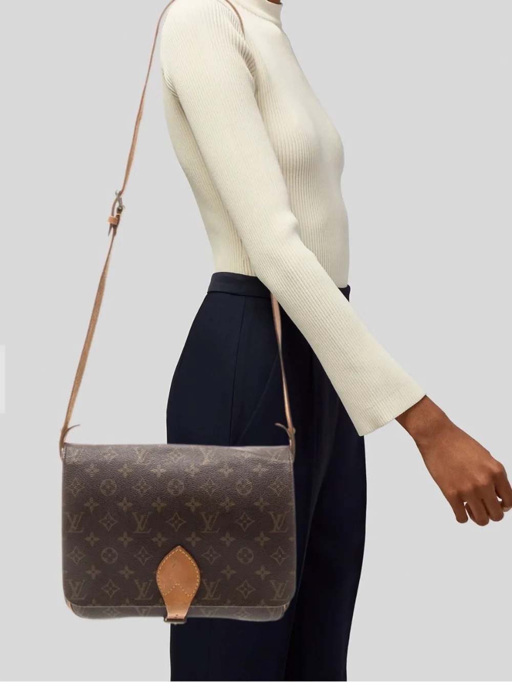 Vintage Louis Vuitton LV Monogram Cartouchière GM Tan and Brown Messenger Bag